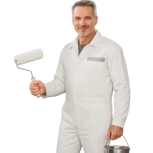 Pintor en Cartagena profesional con mono blanco y rodillo de pintura