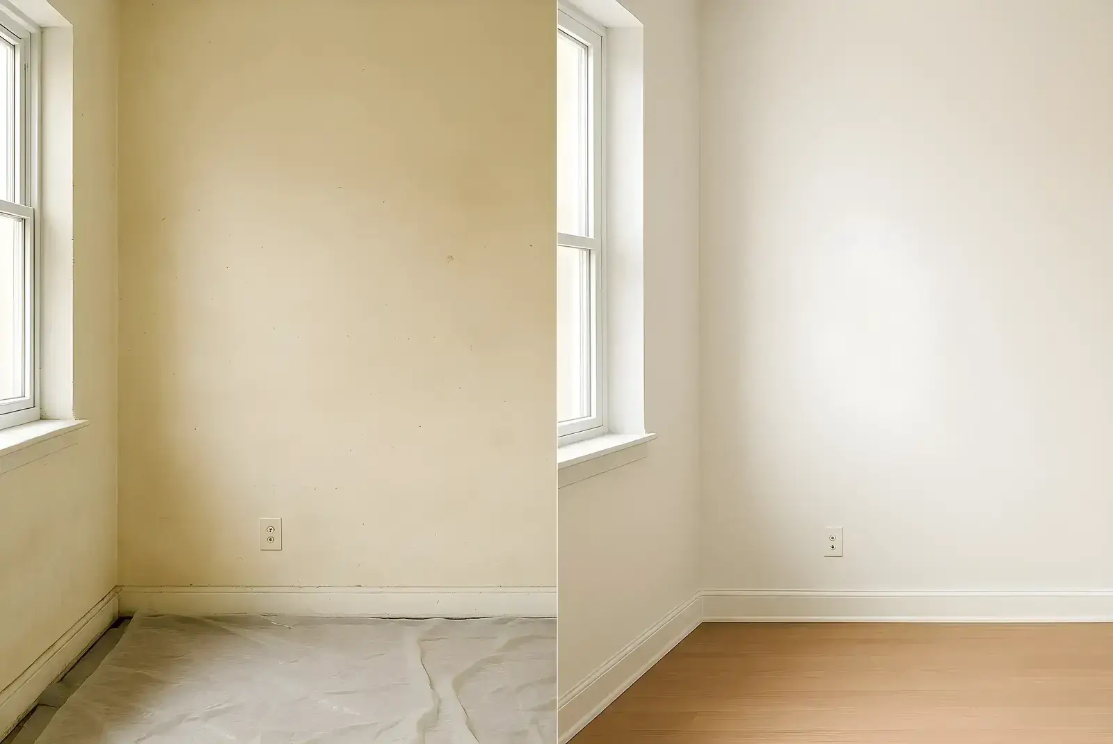 Antes y después de pintura interior en salón, trabajo de Los Pintores en Córdoba con paredes renovadas